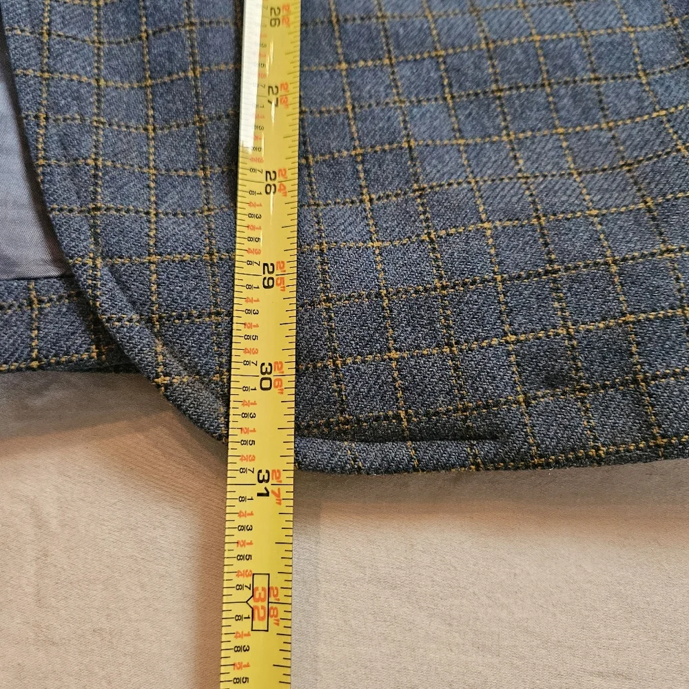 Vintage 90s Blue Wool Windowpane Blazer 40R Gano Downs‎ Avant Wool Academia